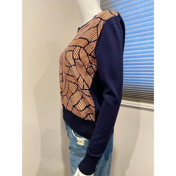 DVF ORLA NAVY MERINO WOOL AND SILK FRONT SWEATER - Picture 3 of 7